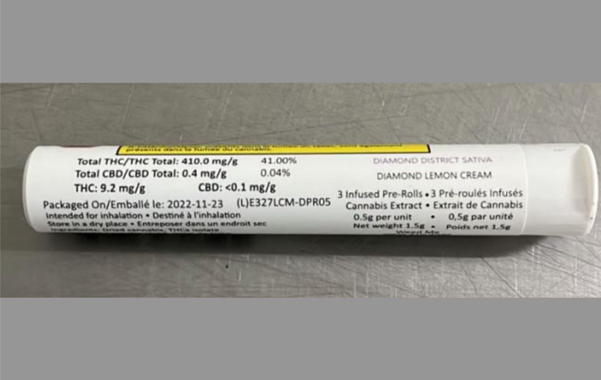 Weed Me Inc. recalls one lot of Diamond District Sativa Pre-Rolls Cannabis Extract