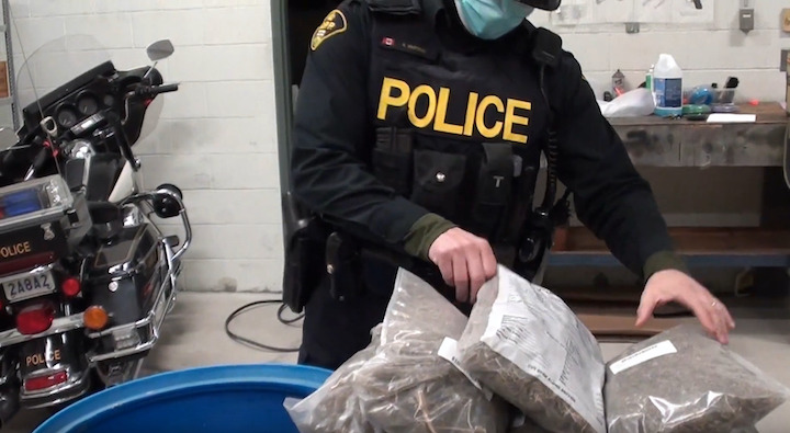 Ontario police seize a barrel of weed during traffic stop